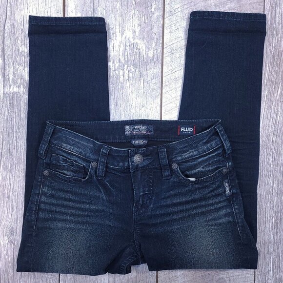 Silver Jeans Womens Tuesday Capri Size 28 Dark Blue Denim Wash Whiskering Crop - Picture 3 of 7